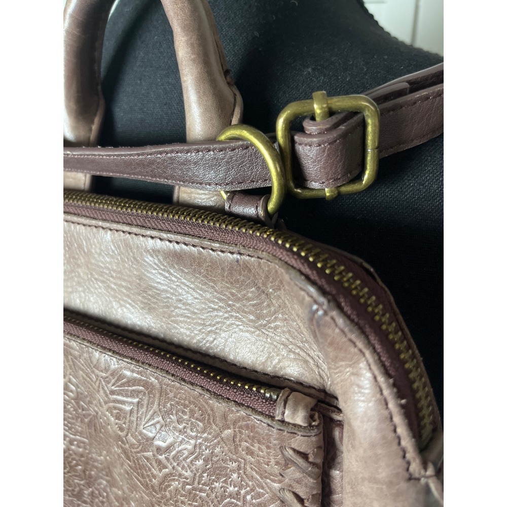 The Sak Brown Leather Embossed Floral Convertible Backpack Crossbody Bag - Picture 3 of 8